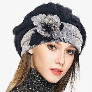 Forbusite Lady French Beret 100% Wool Beret Floral Dress Beanie Winter Hat NWT